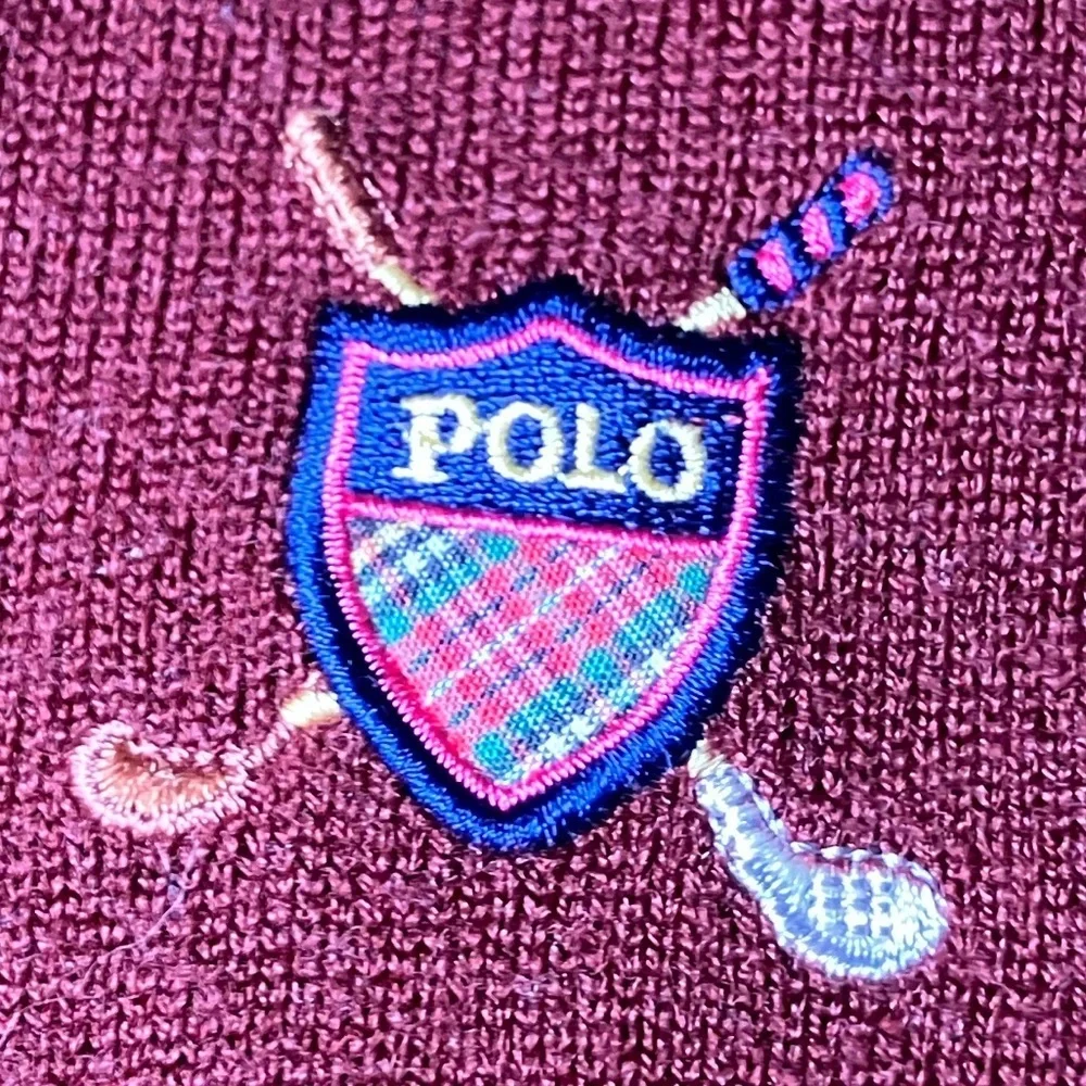 Vintage Polo Cashmere Mens V Neck Sweater Maroon Golf Crest Logo Size XL